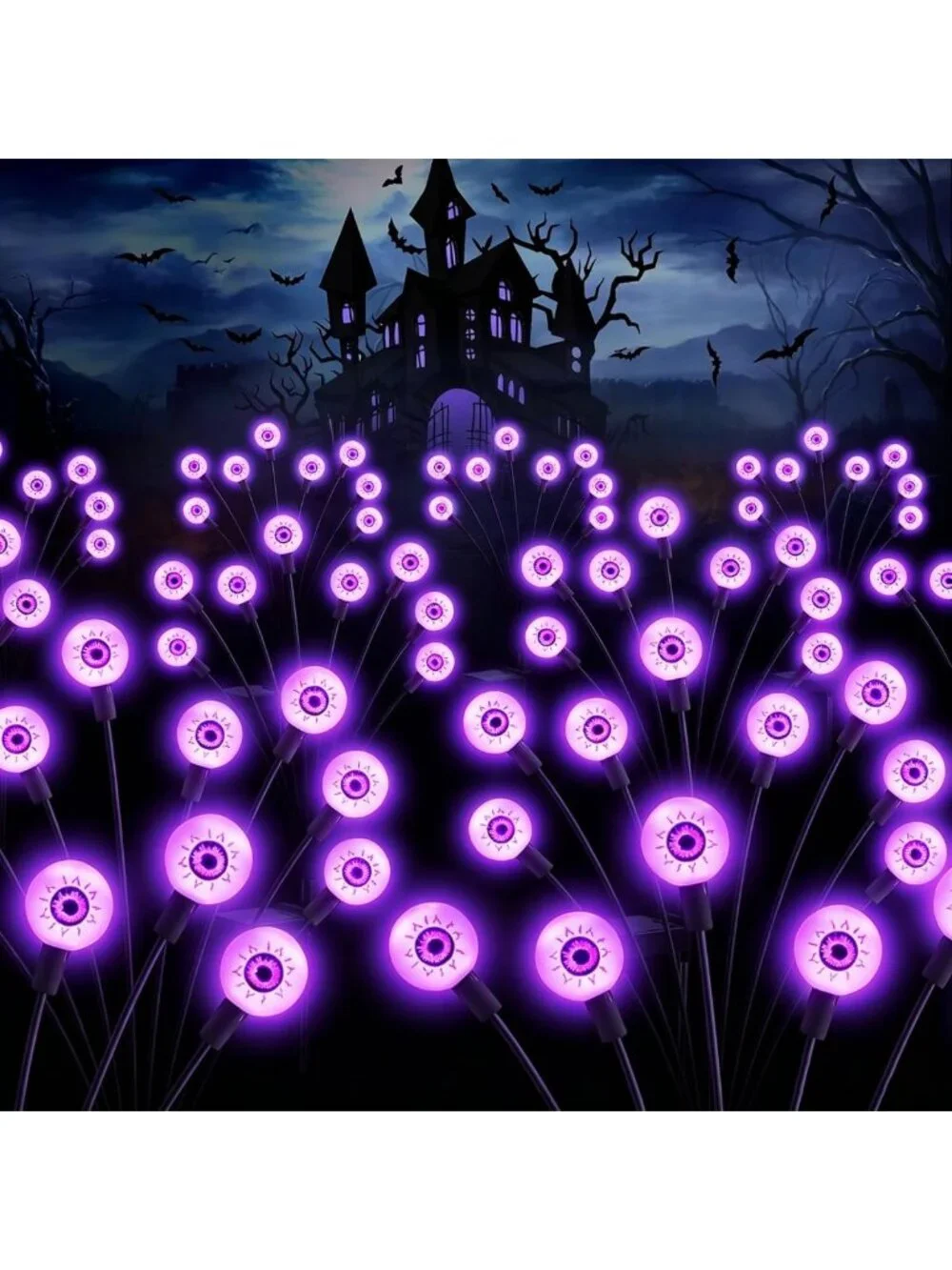 10-Pack Solar Scary Eyeball Lights for Halloween Outdoor Decorations - 80 LEDs
